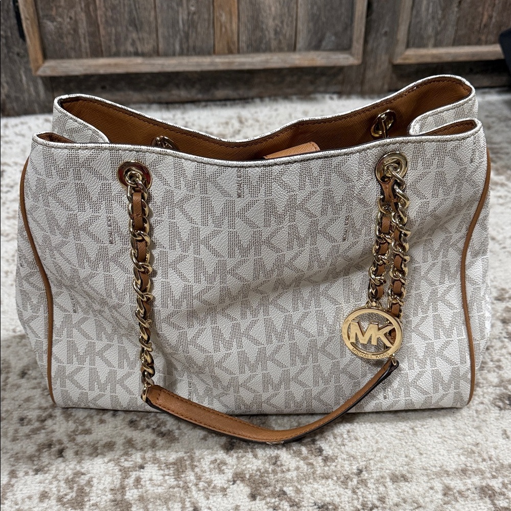 Michael Kors Jet Set Large‎ Chain Tote Vanilla Signature MK Bag|GUC
